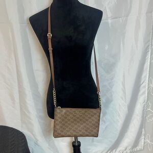 Karl Lagerfeld began leather Brown Crossbody Bag with Gold Chain KL Logo